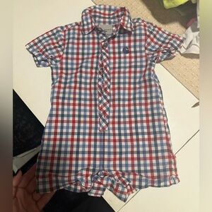 Carhartt Red, Blue & White Plaid Short Sleeve Button Romper
